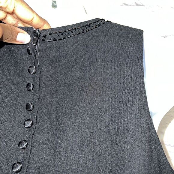 Studio I Womens Dress 8 Black Sleeveless Beaded Neck Back Zip Faux Button Back - Picture 7 of 9